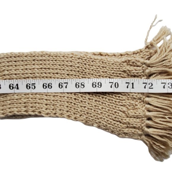 Beige Tan Long Fringe Knit Scarf - Picture 6 of 8